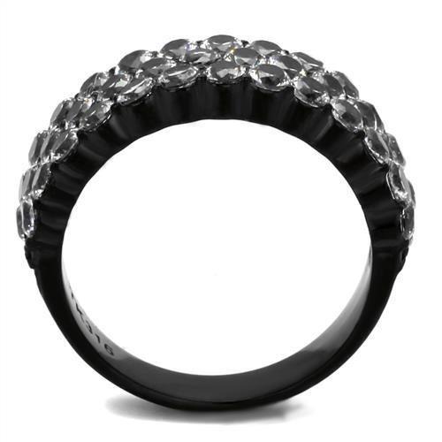 TK2277 - IP Black(Ion Plating) Stainless Steel Ring with AAA Grade CZ  in Clear-2
