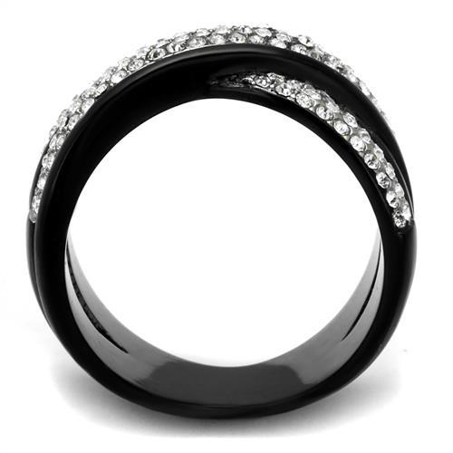 TK2278 - Two-Tone IP Black (Ion Plating) Stainless Steel Ring with Top Grade Crystal  in Clear-2