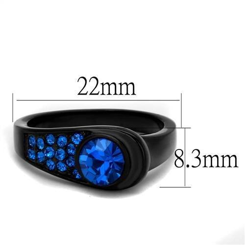 TK2279 - IP Black(Ion Plating) Stainless Steel Ring with Top Grade Crystal  in Capri Blue-1