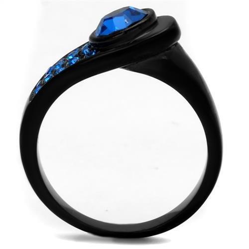 TK2279 - IP Black(Ion Plating) Stainless Steel Ring with Top Grade Crystal  in Capri Blue-2