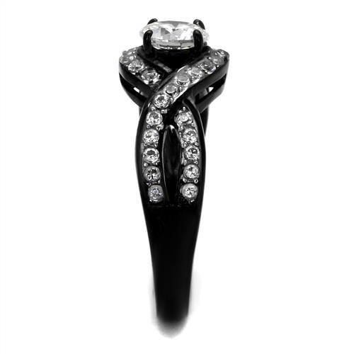 TK2282 - Two-Tone IP Black (Ion Plating) Stainless Steel Ring with AAA Grade CZ  in Clear-3