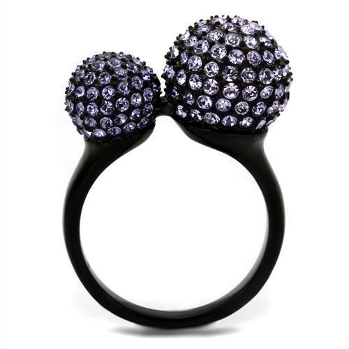 TK2285 - IP Black(Ion Plating) Stainless Steel Ring with Top Grade Crystal  in Multi Color-2