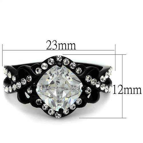 TK2288 - IP Black(Ion Plating) Stainless Steel Ring with AAA Grade CZ  in Clear-1
