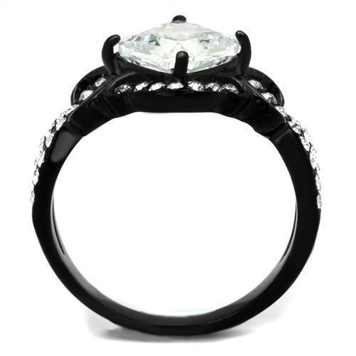 TK2288 - IP Black(Ion Plating) Stainless Steel Ring with AAA Grade CZ  in Clear-2
