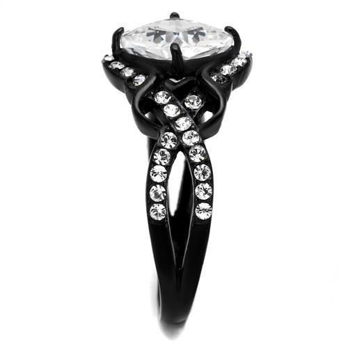 TK2288 - IP Black(Ion Plating) Stainless Steel Ring with AAA Grade CZ  in Clear-3
