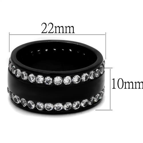 TK2290 - IP Black(Ion Plating) Stainless Steel Ring with AAA Grade CZ  in Clear-1