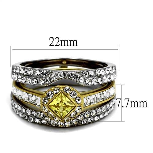 TK2291 - Two-Tone IP Gold (Ion Plating) Stainless Steel Ring with AAA Grade CZ  in Topaz-1