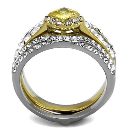 TK2291 - Two-Tone IP Gold (Ion Plating) Stainless Steel Ring with AAA Grade CZ  in Topaz-2