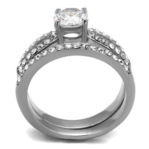 TK2292 - High polished (no plating) Stainless Steel Ring with AAA Grade CZ  in Clear-2