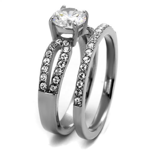 TK2292 - High polished (no plating) Stainless Steel Ring with AAA Grade CZ  in Clear-3