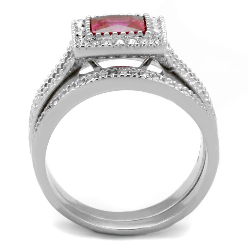TK2293 - High polished (no plating) Stainless Steel Ring with AAA Grade CZ  in Ruby-2