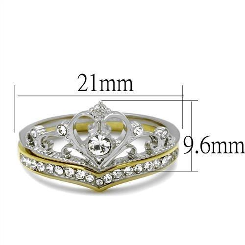 TK2294 - Two-Tone IP Gold (Ion Plating) Stainless Steel Ring with Top Grade Crystal  in Clear-1