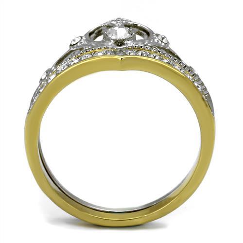 TK2294 - Two-Tone IP Gold (Ion Plating) Stainless Steel Ring with Top Grade Crystal  in Clear-2