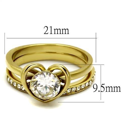 TK2295 - IP Gold(Ion Plating) Stainless Steel Ring with AAA Grade CZ  in Clear-1