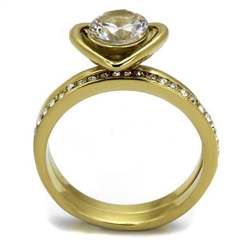 TK2295 - IP Gold(Ion Plating) Stainless Steel Ring with AAA Grade CZ  in Clear-2