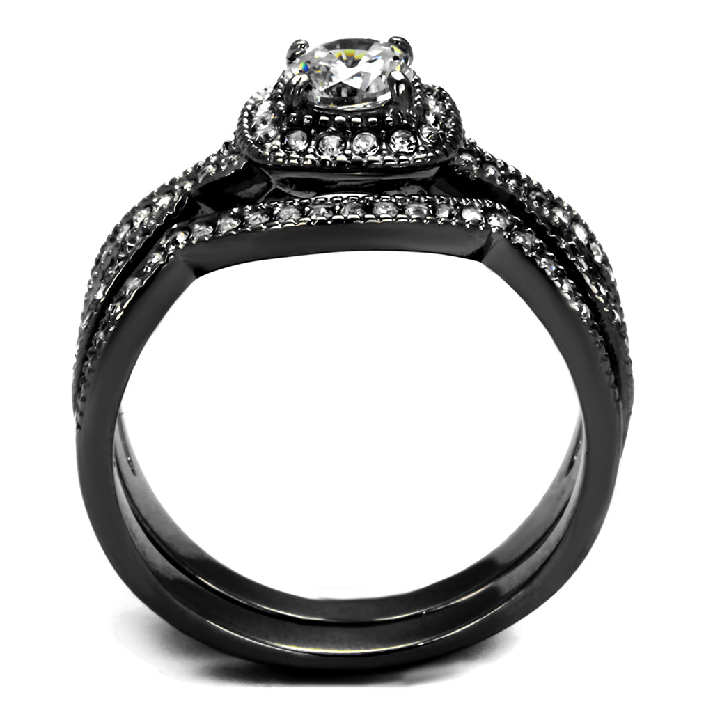 TK2296J-  Stainless Steel Ring with AAA Grade CZ  in Clear Ion Plating-Black-2