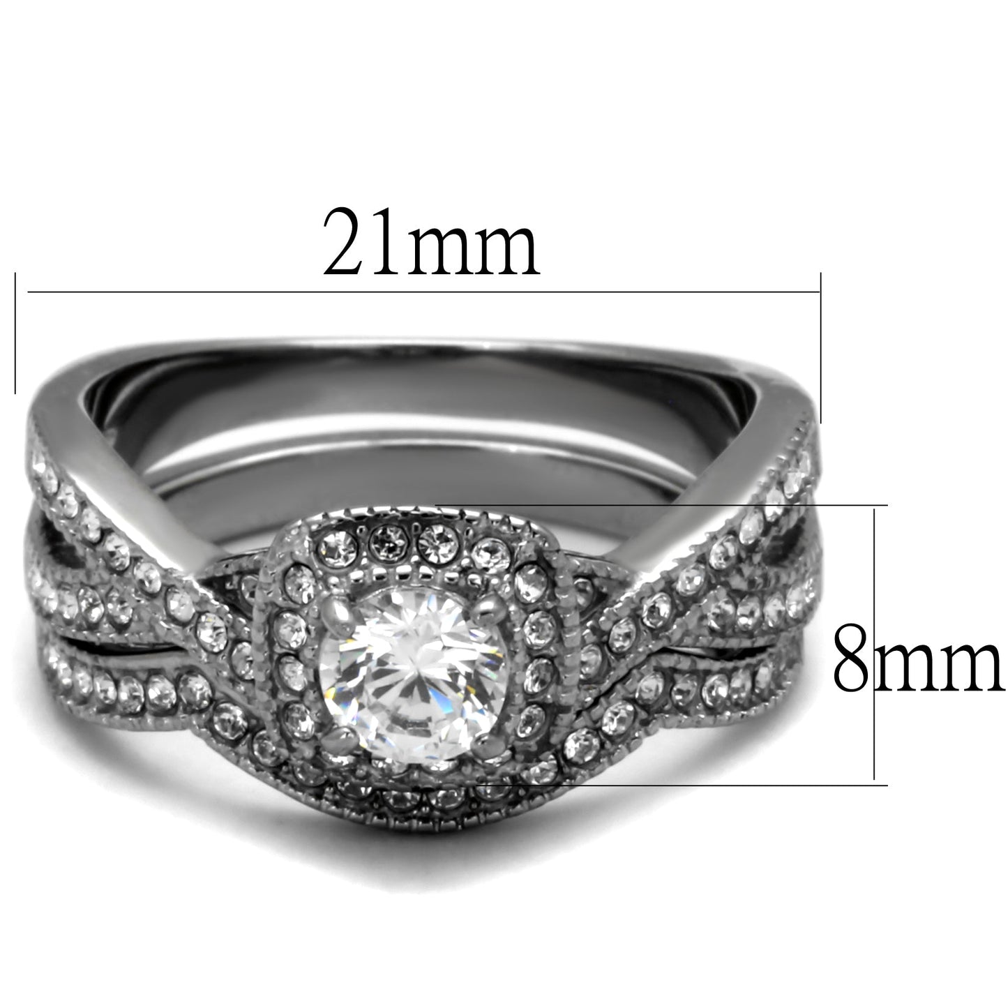 TK2296 - High polished (no plating) Stainless Steel Ring with AAA Grade CZ  in Clear-1