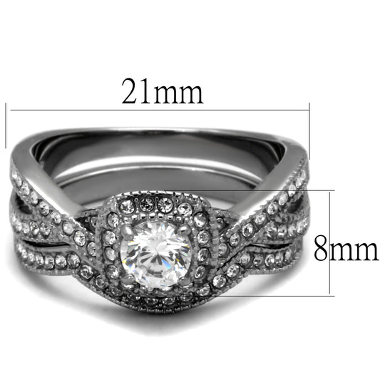 TK2296 - High polished (no plating) Stainless Steel Ring with AAA Grade CZ  in Clear-1