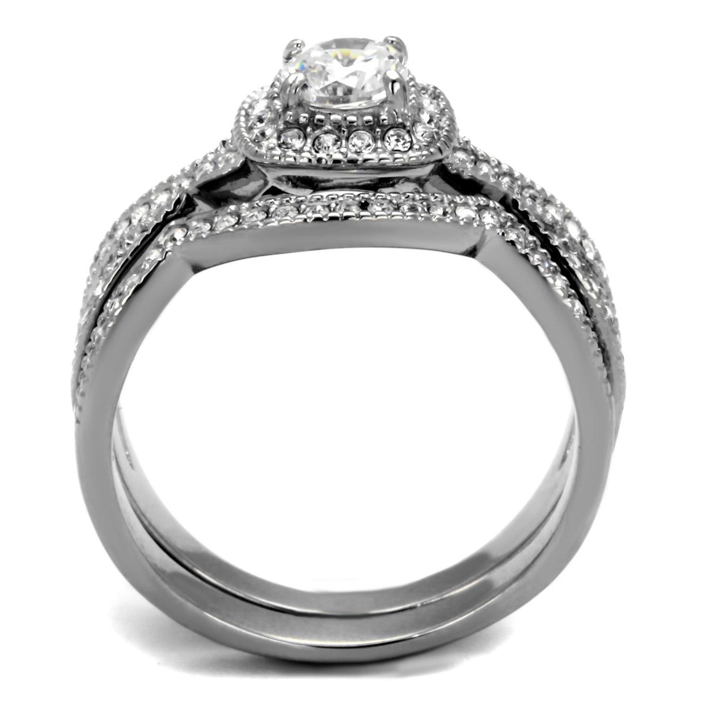 TK2296 - High polished (no plating) Stainless Steel Ring with AAA Grade CZ  in Clear-2