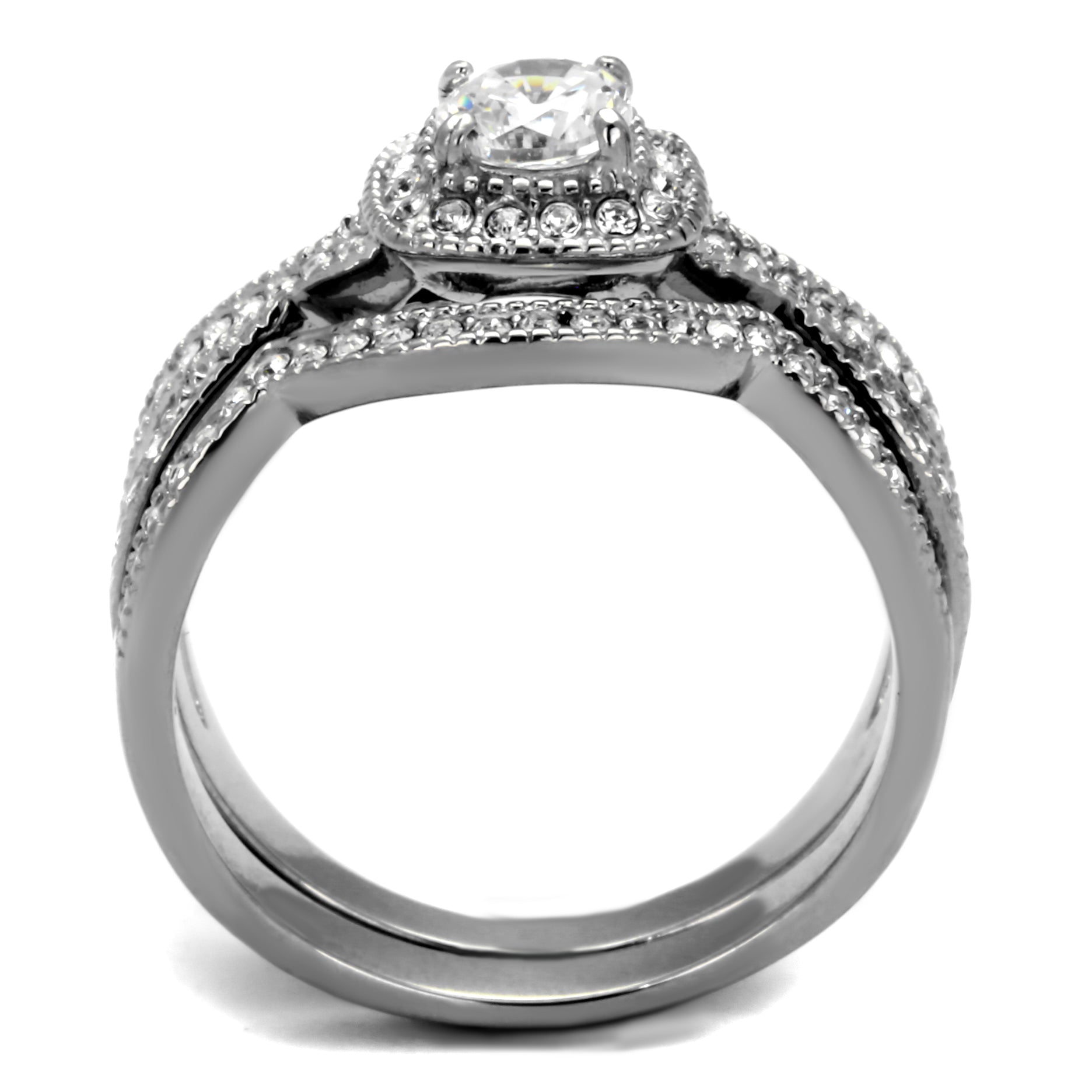 TK2296 - High polished (no plating) Stainless Steel Ring with AAA Grade CZ  in Clear-2