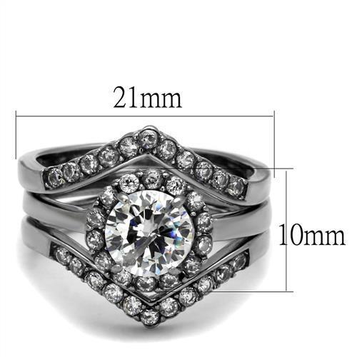TK2297 - High polished (no plating) Stainless Steel Ring with AAA Grade CZ  in Clear-1