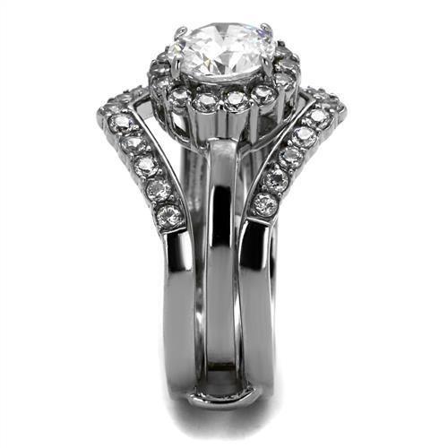 TK2297 - High polished (no plating) Stainless Steel Ring with AAA Grade CZ  in Clear-3