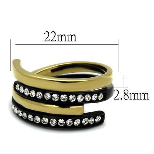 TK2298 - IP Gold+ IP Black (Ion Plating) Stainless Steel Ring with Top Grade Crystal  in Clear-1