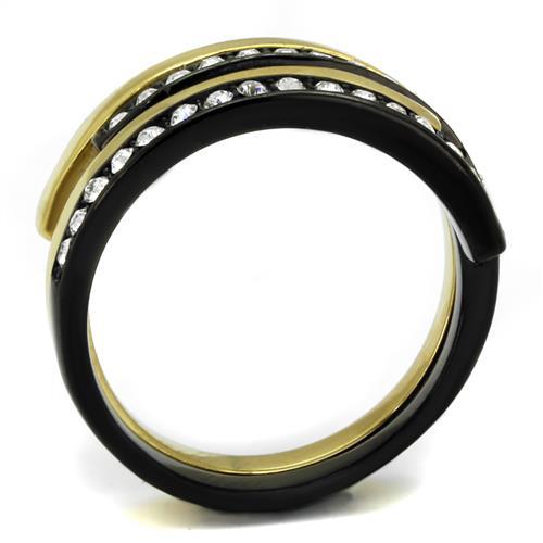 TK2298 - IP Gold+ IP Black (Ion Plating) Stainless Steel Ring with Top Grade Crystal  in Clear-2