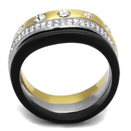 TK2299 - IP Gold+ IP Black (Ion Plating) Stainless Steel Ring with Top Grade Crystal  in Clear-2