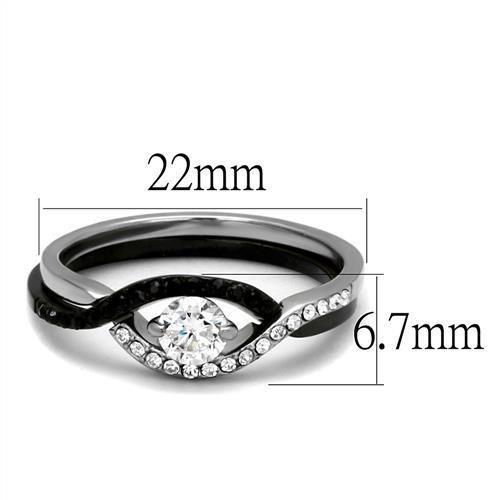 TK2301 - Two-Tone IP Black (Ion Plating) Stainless Steel Ring with AAA Grade CZ  in Clear-1