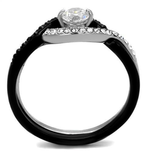 TK2301 - Two-Tone IP Black (Ion Plating) Stainless Steel Ring with AAA Grade CZ  in Clear-2