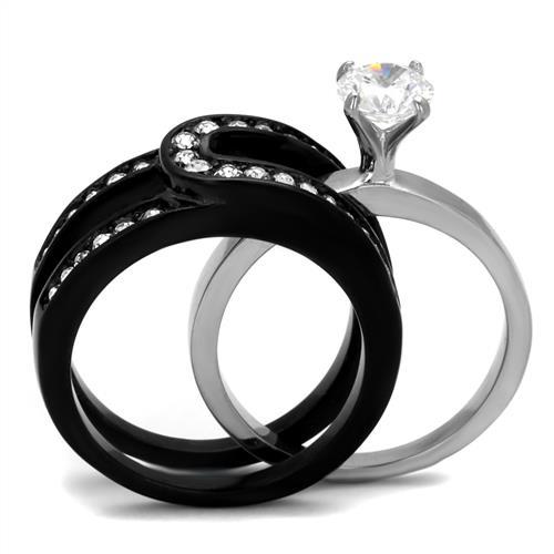 TK2303 - Two-Tone IP Black (Ion Plating) Stainless Steel Ring with AAA Grade CZ  in Clear-2