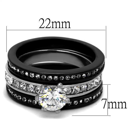TK2304 - Two-Tone IP Black (Ion Plating) Stainless Steel Ring with AAA Grade CZ  in Clear-1