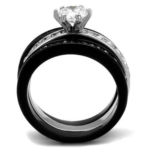 TK2304 - Two-Tone IP Black (Ion Plating) Stainless Steel Ring with AAA Grade CZ  in Clear-2