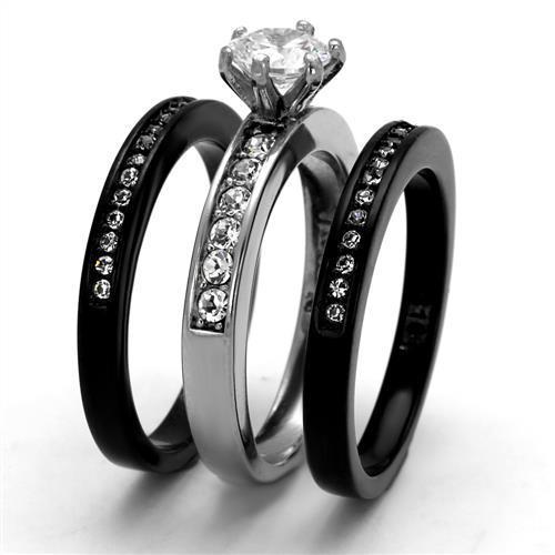 TK2304 - Two-Tone IP Black (Ion Plating) Stainless Steel Ring with AAA Grade CZ  in Clear-3
