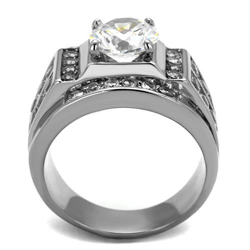 TK2305 - High polished (no plating) Stainless Steel Ring with AAA Grade CZ  in Clear-2