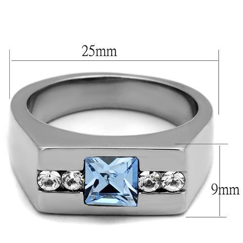 TK2307 - High polished (no plating) Stainless Steel Ring with Top Grade Crystal  in Aquamarine-1