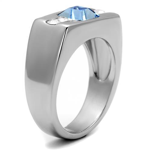 TK2307 - High polished (no plating) Stainless Steel Ring with Top Grade Crystal  in Aquamarine-3