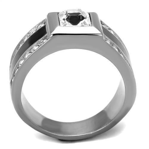 TK2308 - High polished (no plating) Stainless Steel Ring with Top Grade Crystal  in Clear-2