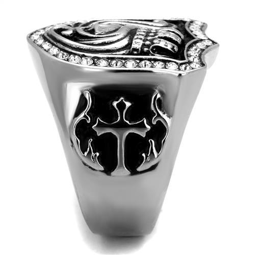 TK2328 - High polished (no plating) Stainless Steel Ring with Top Grade Crystal  in Clear-3