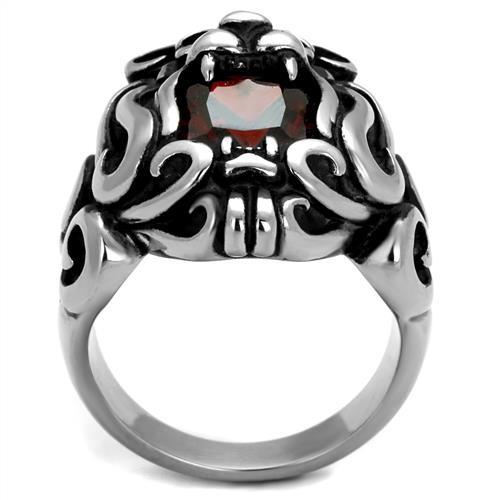 TK2339 - High polished (no plating) Stainless Steel Ring with AAA Grade CZ  in Garnet-2