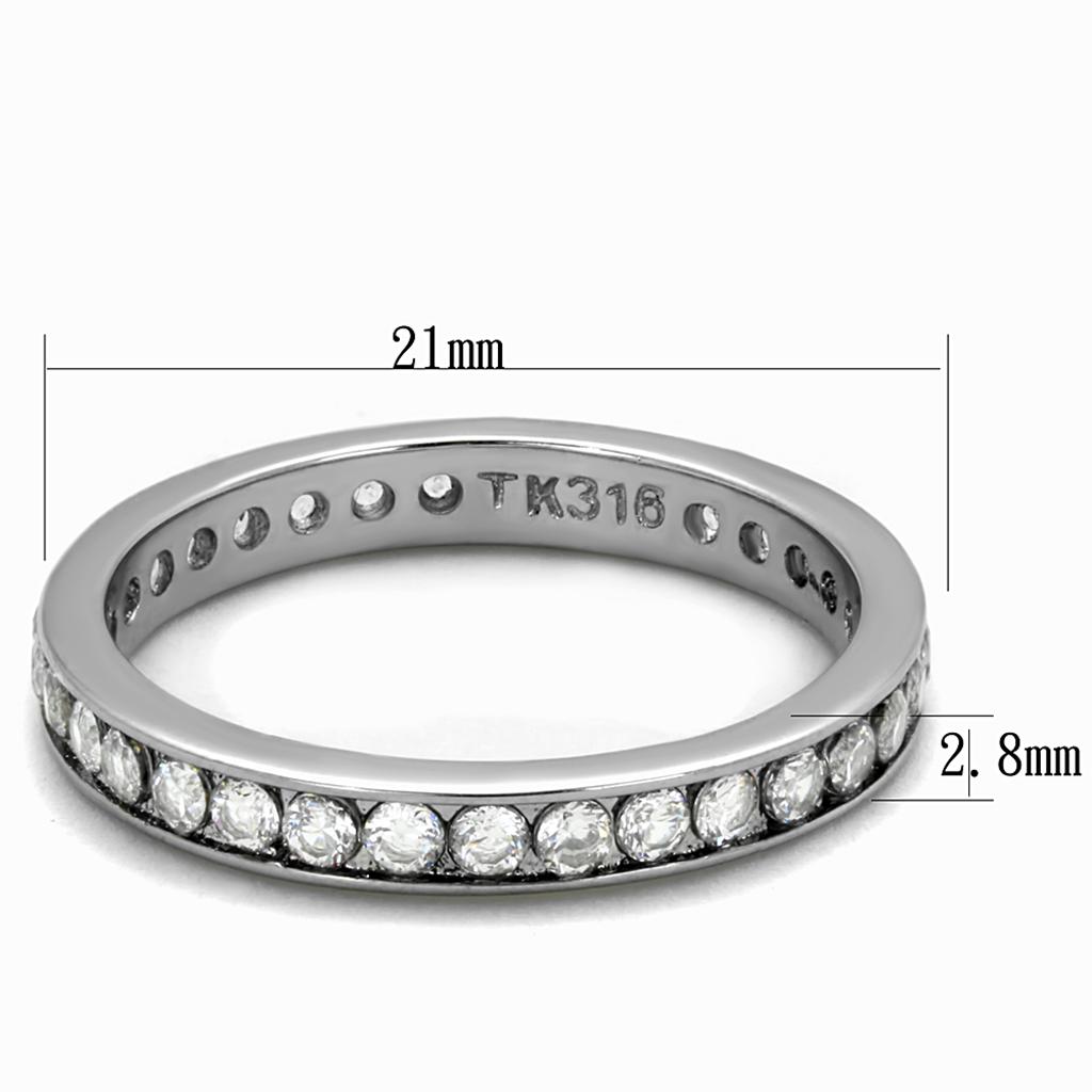 TK2343 - High polished (no plating) Stainless Steel Ring with AAA Grade CZ  in Clear-1