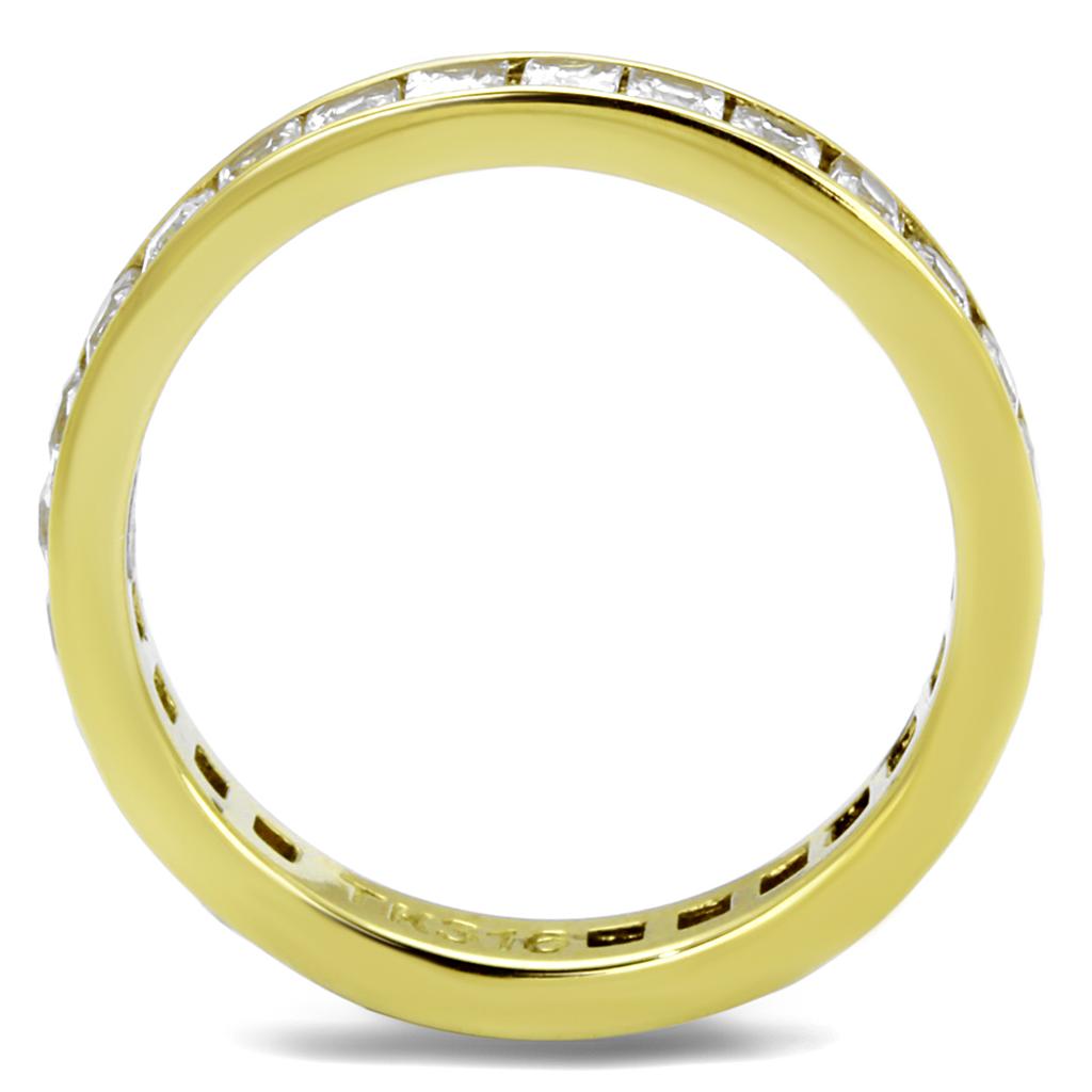 TK2344G - IP Gold(Ion Plating) Stainless Steel Ring with AAA Grade CZ  in Clear-2
