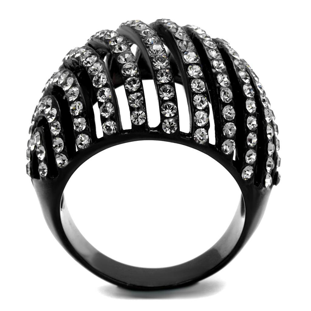 TK2345 - IP Black(Ion Plating) Stainless Steel Ring with Top Grade Crystal  in Black Diamond-2