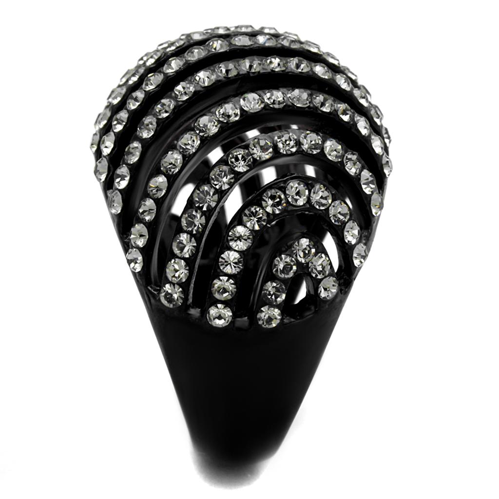 TK2345 - IP Black(Ion Plating) Stainless Steel Ring with Top Grade Crystal  in Black Diamond-3