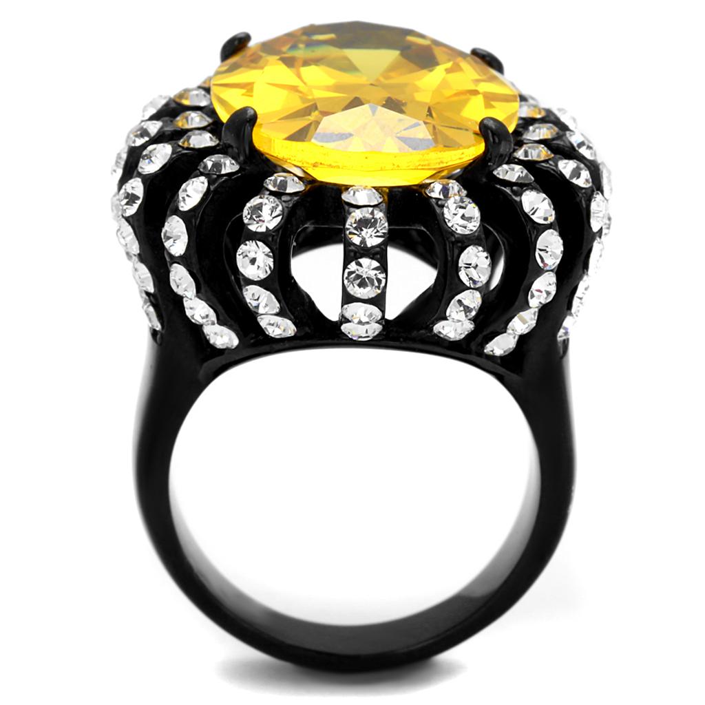 TK2346 - IP Black(Ion Plating) Stainless Steel Ring with AAA Grade CZ  in Topaz-2