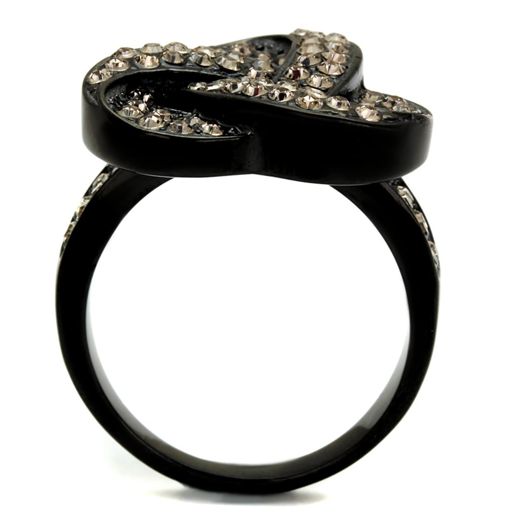 TK2347 - IP Black(Ion Plating) Stainless Steel Ring with Top Grade Crystal  in Light Smoked-2