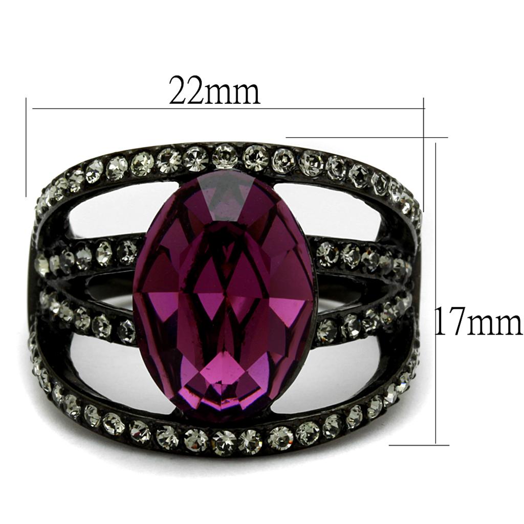 TK2348 - IP Black(Ion Plating) Stainless Steel Ring with Top Grade Crystal  in Amethyst-1