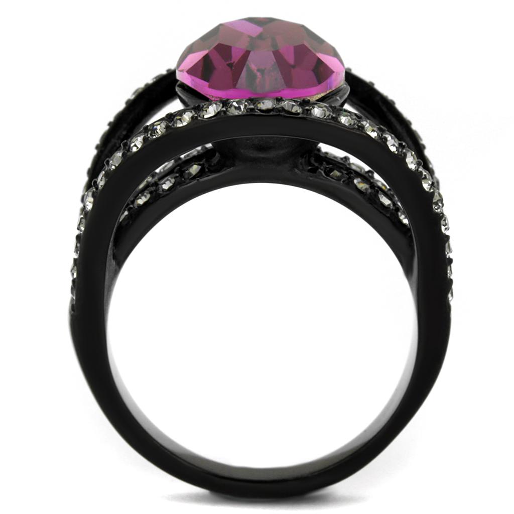 TK2348 - IP Black(Ion Plating) Stainless Steel Ring with Top Grade Crystal  in Amethyst-2