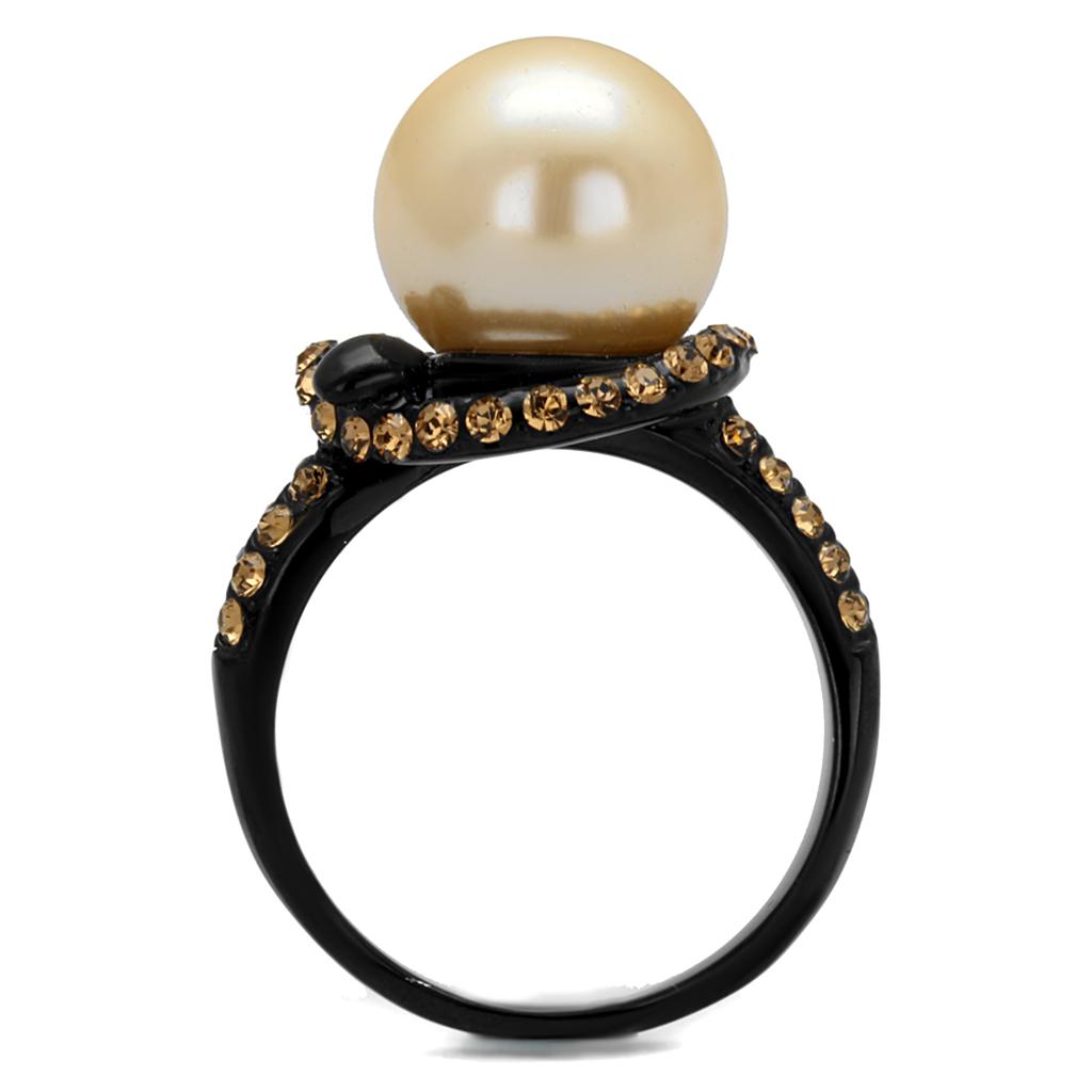 TK2349 - IP Black(Ion Plating) Stainless Steel Ring with Synthetic Pearl in Topaz-2